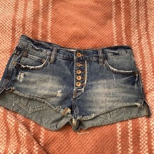 Free People Button Fly Cut Off Denim Shorts